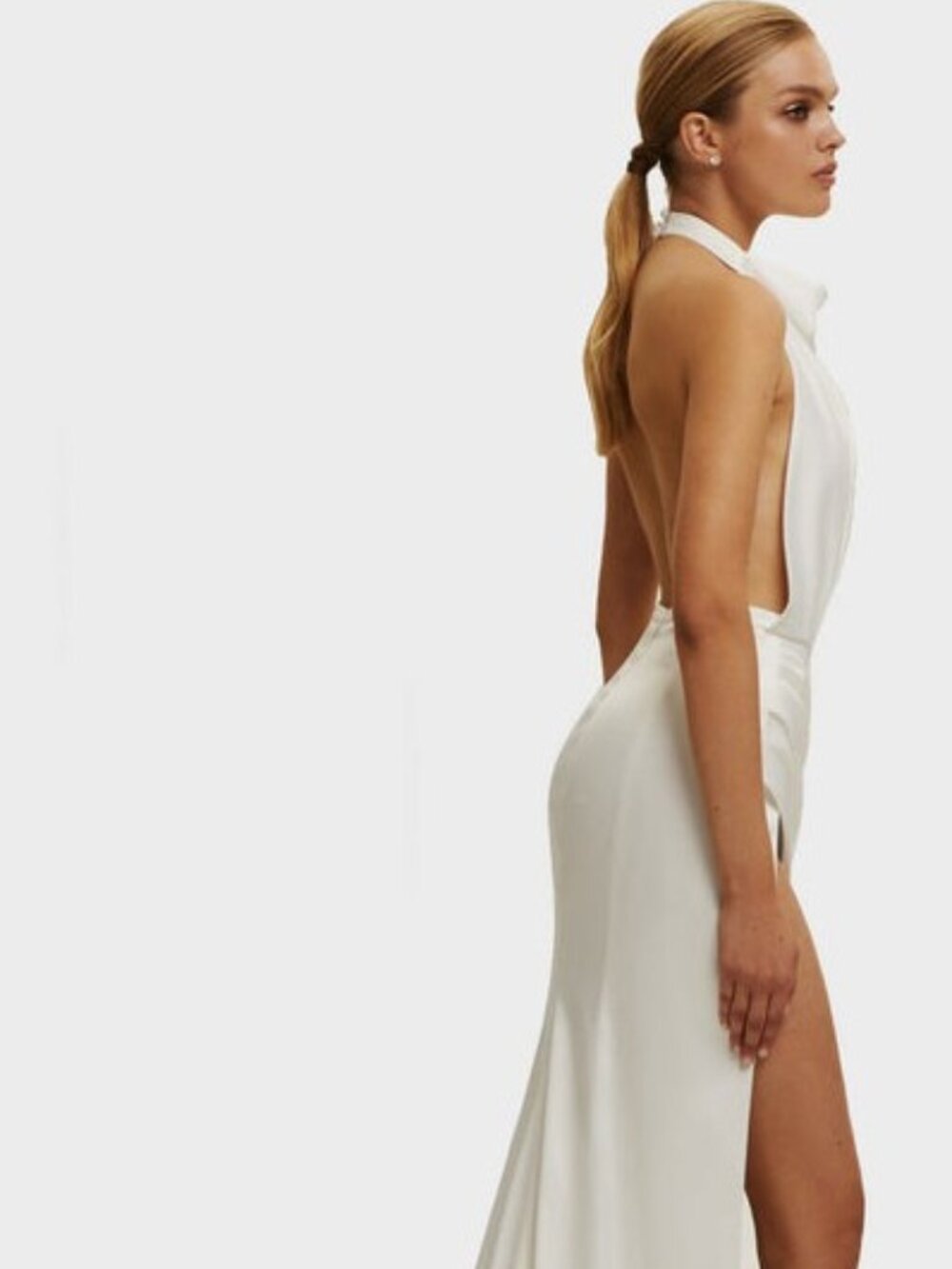 Milla White Mock neck Slit dress